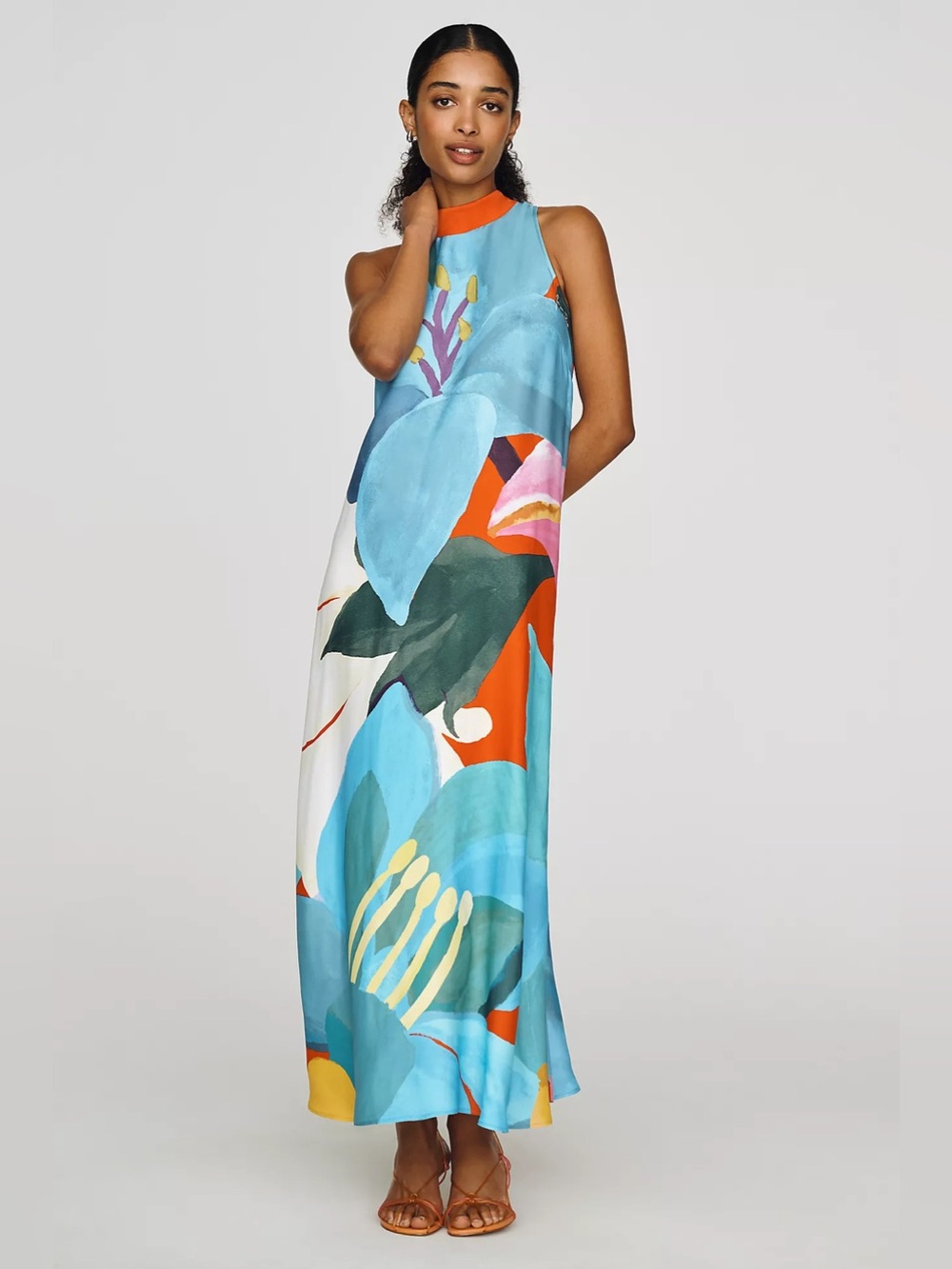 Farm Rio Halter Maxi Dress in Floral Watercolor Size S